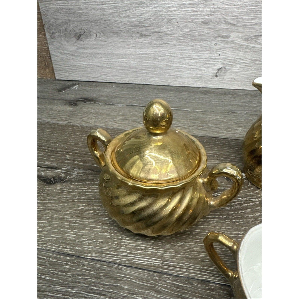 Vintage Golden Elegance Porcelain Tea Set With Gold Trim - 8 Piece Coffee & Tea Set - Vintara HomeGoods