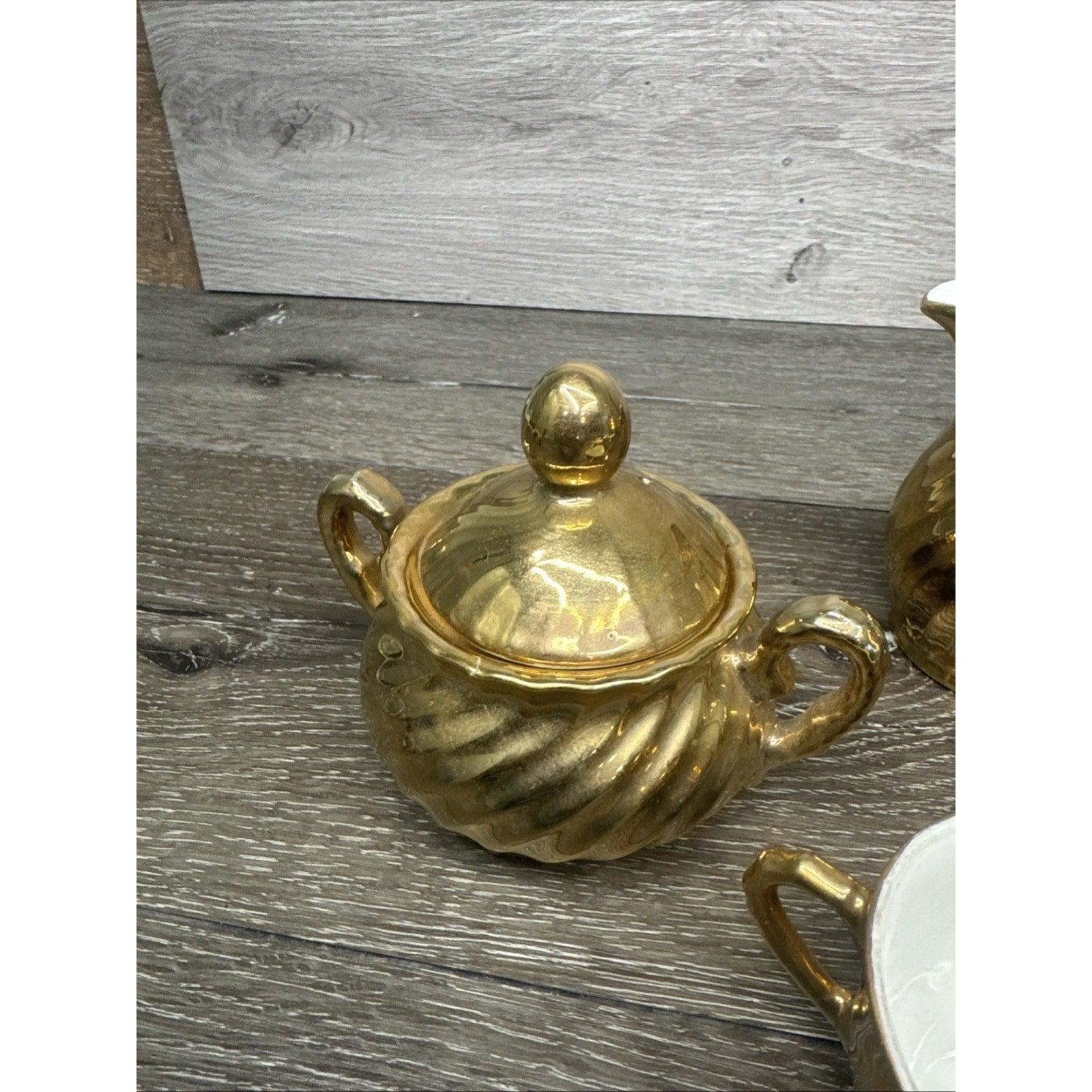 Vintage Golden Elegance Porcelain Tea Set With Gold Trim - 8 Piece Coffee & Tea Set - Vintara HomeGoods