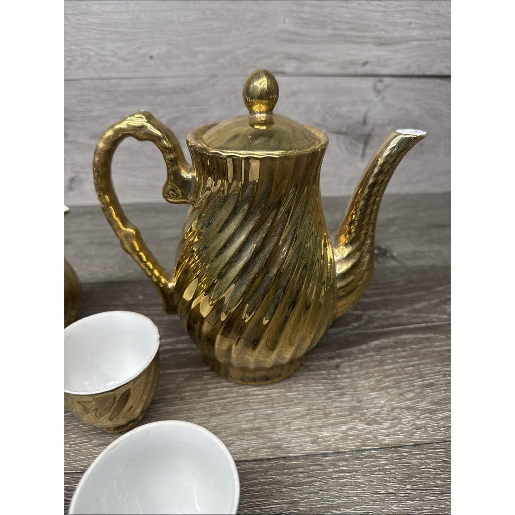 Vintage Golden Elegance Porcelain Tea Set With Gold Trim - 8 Piece Coffee & Tea Set - Vintara HomeGoods