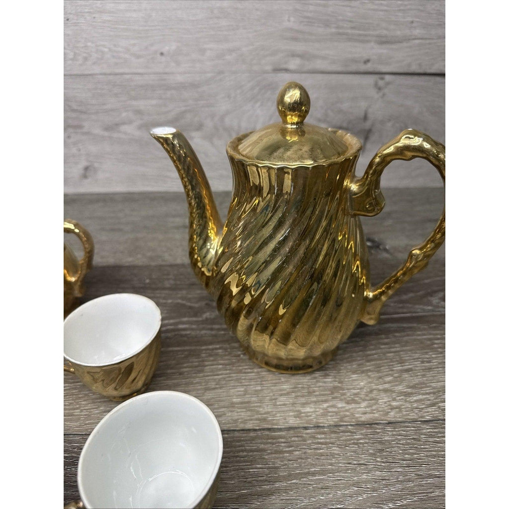 Vintage Golden Elegance Porcelain Tea Set With Gold Trim - 8 Piece Coffee & Tea Set - Vintara HomeGoods