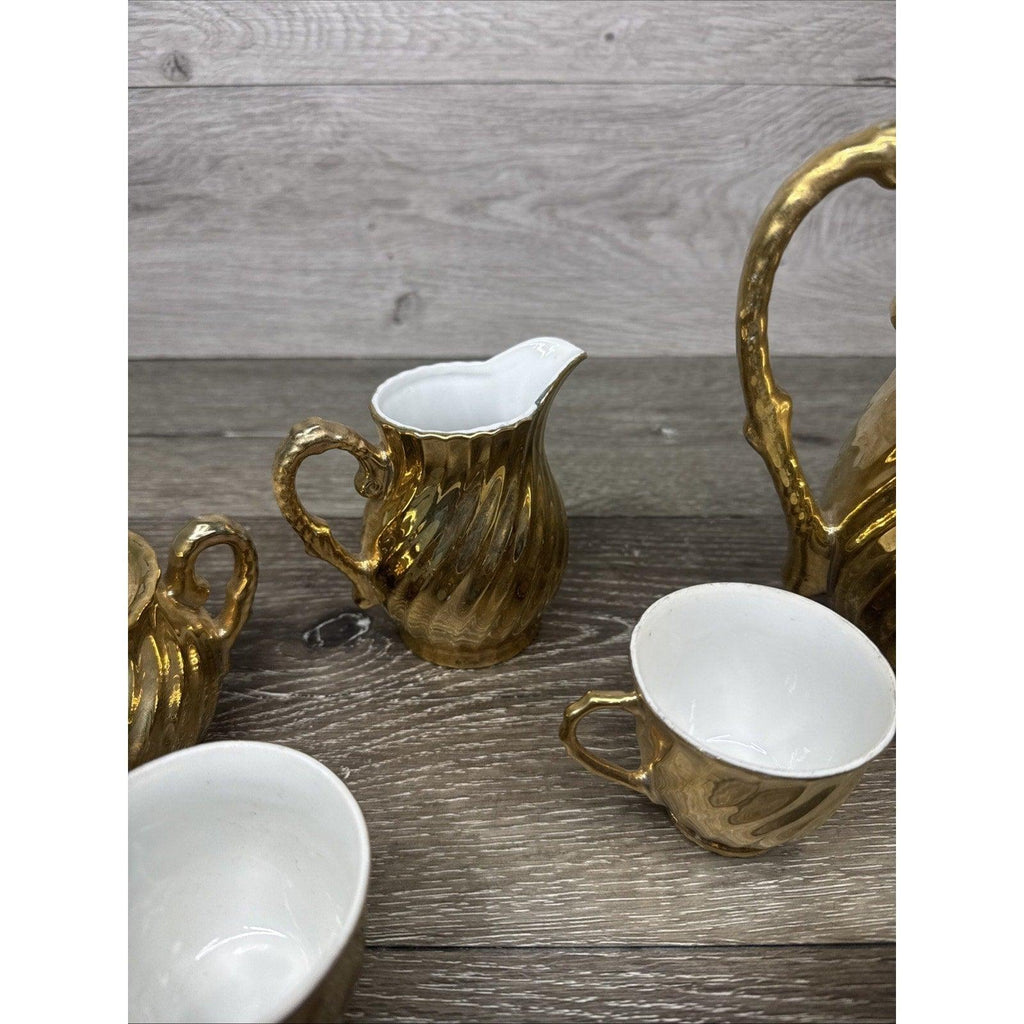Vintage Golden Elegance Porcelain Tea Set With Gold Trim - 8 Piece Coffee & Tea Set - Vintara HomeGoods